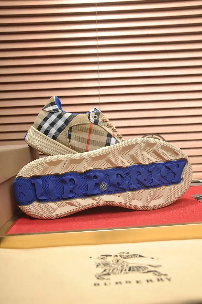 Men's shoes 💰540💶【Burberry】Classic low-top sneakers｜Imported cowhide with classic plaid fabric｜Sheepskin lining｜Original outsole｜Fine workmanship and comfortable to wear Size: 38-44 (customized at 45)